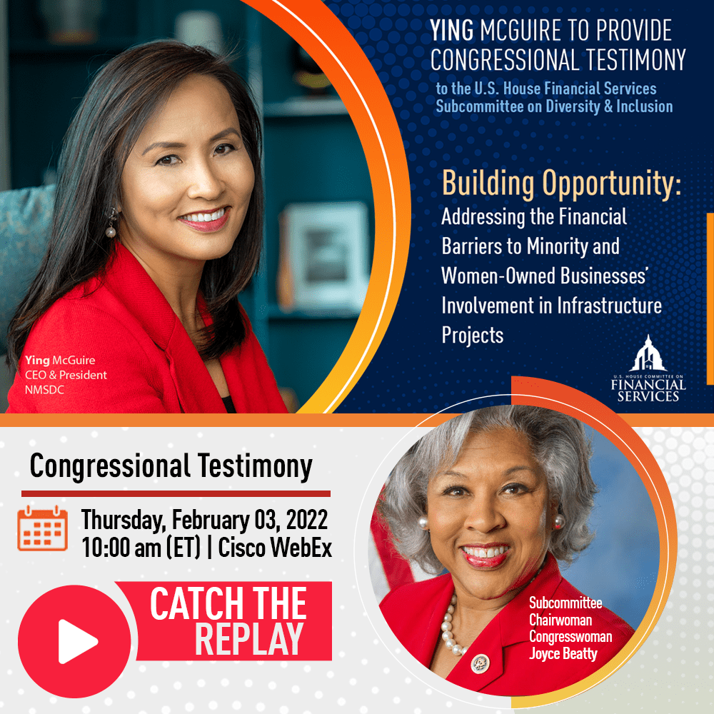 Ying McGuire, will provide congressional testimony to the U.S. House Financial Services Subcommittee on Diversity & Inclusion in a hearing titled 