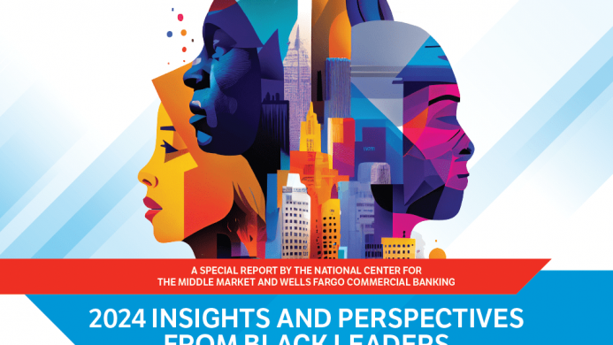 Middle Market Report Cover Stylized photo of multiple black faces combined with a city skyline.